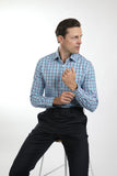 HARDY AMIES HA430SF CHECK SHIRT - Aqua