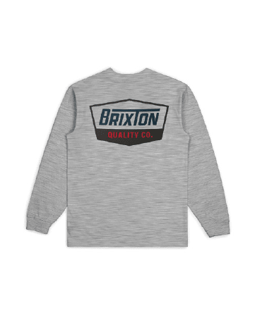 BRIXTON REGAL L/S TEE - HEATHER GREY/NAVY/BROWN