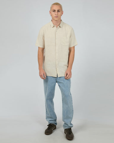 SILENT THEORY 40X0171 Short Sleeve Linen Shirt II - Natural