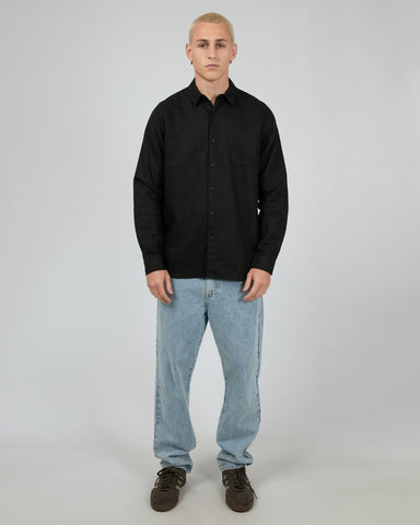 SILENT THEORY 40X0172 Long Sleeve Linen Shirt II - Black