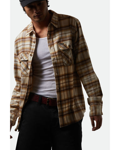 BRIXTON Bowery Long Sleeve Flannel Shirt - Whitecap/Sand/Pinecone Brown