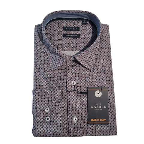 BACK BAY G380216 L/S SPANDEX PRINT SHIRT - Pinot