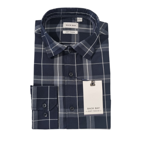 BACK BAY G380201 Bamboo Plaid L/S Shirt - Navy