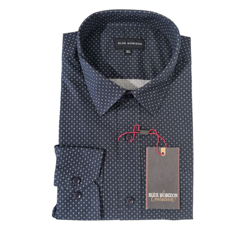BLUE HORIZON BH38354 Poly Cotton Print L/S Shirt - Midnight