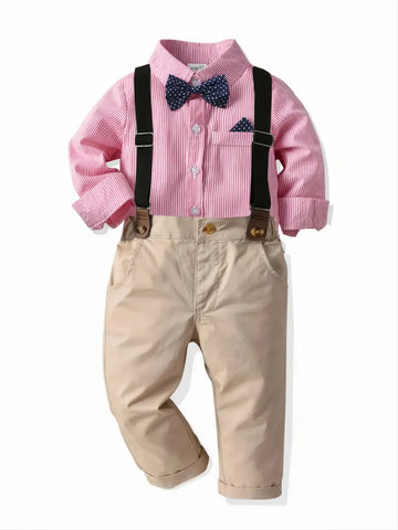 E-MALE 4 Piece Boys Clothing Set - Stone/Red Stripe