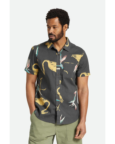 BRIXTON CHARTER PRINT S/S SHIRT - BLACK/STRAW/CORAL PINK
