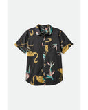 BRIXTON CHARTER PRINT S/S SHIRT - BLACK/STRAW/CORAL PINK