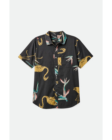 BRIXTON CHARTER PRINT S/S SHIRT - BLACK/STRAW/CORAL PINK