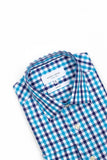 HARDY AMIES HA430SF CHECK SHIRT - Aqua