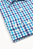 HARDY AMIES HA430SF CHECK SHIRT - Aqua