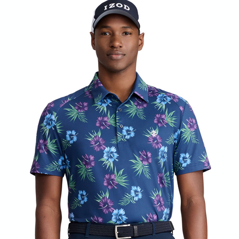 IZOD IZMGB09R-405 MACRO PRINT HIBISCUS POLO - Medieval Blue
