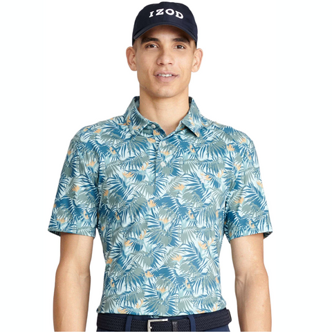 IZOD IZMGB10R-442 MACRO PRINT BIRD OF PARADISE POLO - Turquoise