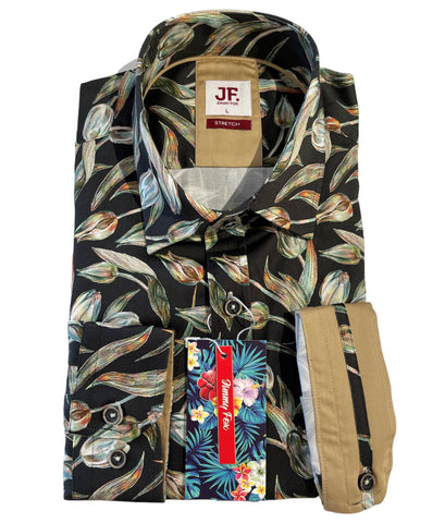 JIMMY FOX 23360 L/S Shirt - Olive/Black Floral