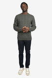 JAMES HARPER OLIVE COTTON CHUNKY CABLE CREW NECK JUMPER