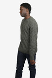 JAMES HARPER OLIVE COTTON CHUNKY CABLE CREW NECK JUMPER