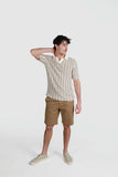 JAMES HARPER JHK761 Striped Open Neck Polo Knit Shirt - Natural