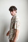 JAMES HARPER JHS611 Floral Short Sleeve Watercolour Linen Shirt - Natural