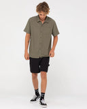 RUSTY Overtone Short Sleeve Linen Shirt - Shadow Army