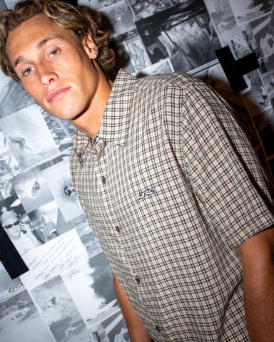RUSTY Datsun Relaxed Fit Bamboo Check Shirt - Light Khaki