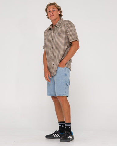 RUSTY Datsun Relaxed Fit Bamboo Check Shirt - Light Khaki