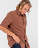 RUSTY Overtone Short Sleeve Linen Shirt - Java