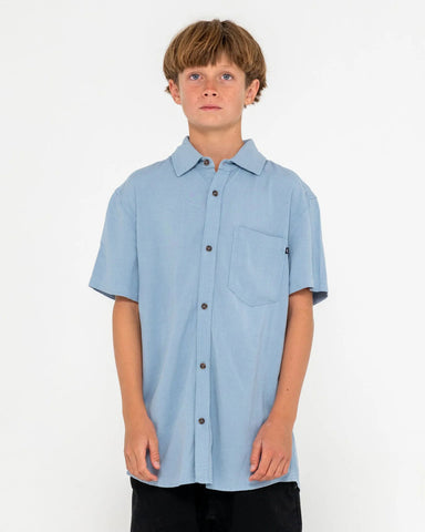 RUSTY Overtone Short Sleeve Shirt Boys - Smoke Blue