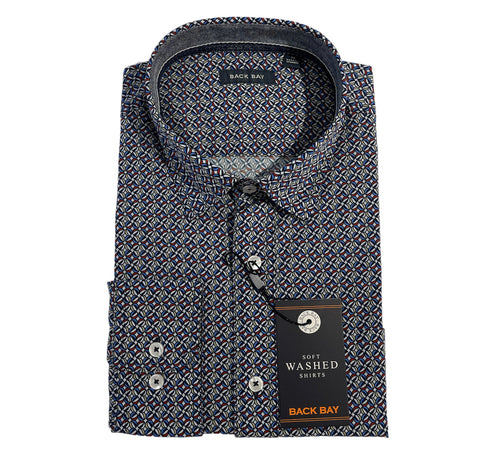 Back Bay G760213 LS Shirt - White/Navy