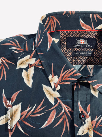 NAVY & NORTH N2390 Long Sleeve Floral Shirt - Smoke Navy