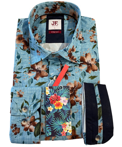 JIMMY FOX 23270 L/S Shirt - Teal Blue Floral