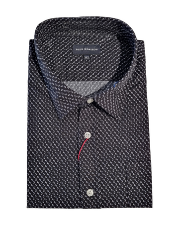 Blue Horizon BH2897 Poly Cotton Print S/S Shirt - Black