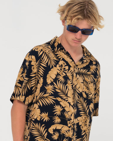 RUSTY Night Swim Short Sleeve Printed Shirt - Navy Blue