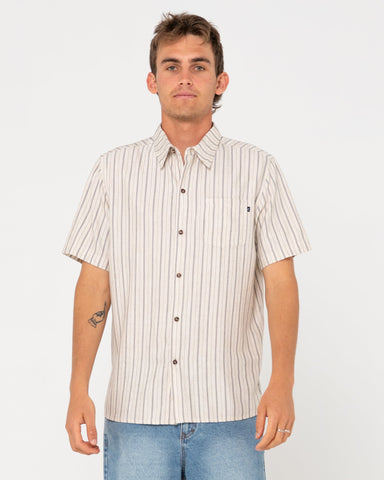 RUSTY Pinstripe Short Sleeve Shirt - White