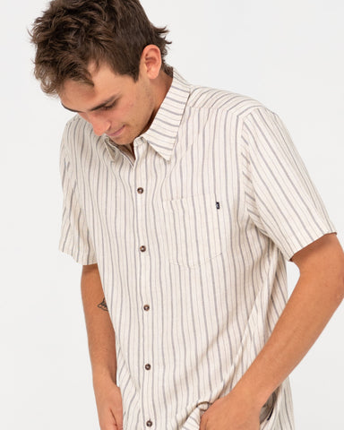RUSTY Pinstripe Short Sleeve Shirt - White