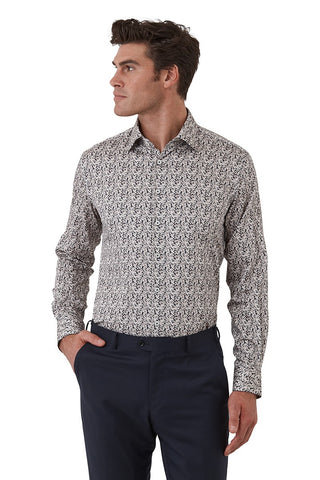 CAMBRIDGE Parkdale FCU334 L/S Floral Print Shirt - Taupe