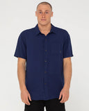 RUSTY Overtone Short Sleeve Linen Shirt - Blue Depths
