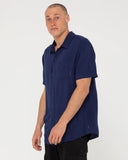 RUSTY Overtone Short Sleeve Linen Shirt - Blue Depths