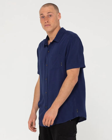 RUSTY Overtone Short Sleeve Linen Shirt - Blue Depths