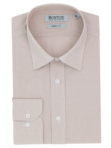 BOSTON Liberty W26BS702LB-24 Microchecked L/S Business Shirt - Brown