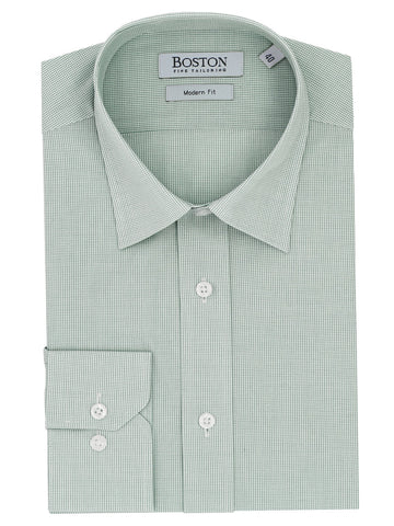 BOSTON Liberty W26BS702LB-31 Microchecked L/S Business Shirt - Green