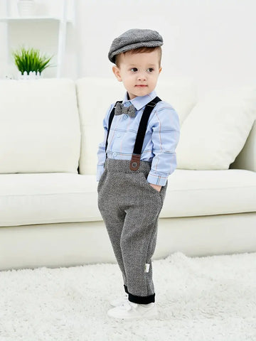E-MALE 5 Piece Boys Clothing Set - Grey Herringbone/Blue Check