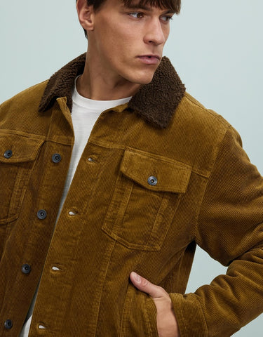 BRIXTON CABLE SHERPA LINED TRUCKER JACKET - Brass