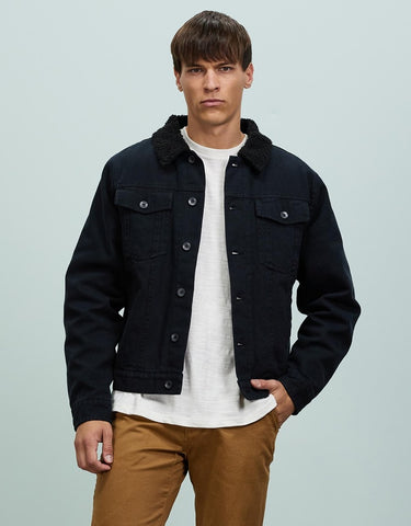 BRIXTON CABLE SHERPA LINED TRUCKER JACKET - Black