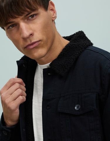 BRIXTON CABLE SHERPA LINED TRUCKER JACKET - Black