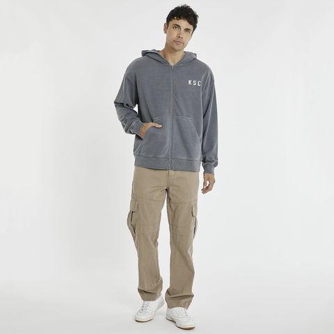 KISS CHACEY Evolution Relaxed Zip Front Hoodie - Pigment Castlerock