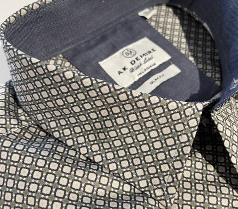 AK DEMIRE AK-553 L/S Geo Print Shirt - Green/Stone