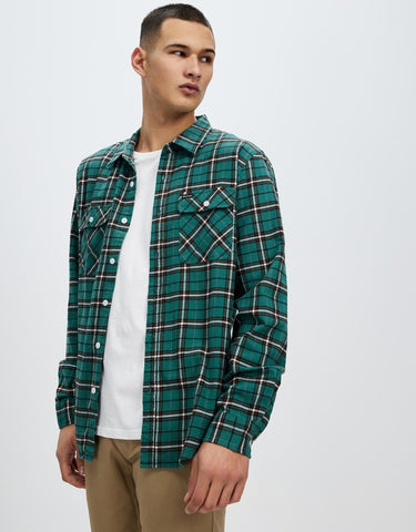 BRIXTON BOWERY SUMMER WEIGHT L/S WOVEN - Spruce/Off White/Dark Earth