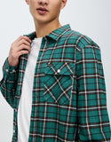 BRIXTON BOWERY SUMMER WEIGHT L/S WOVEN - Spruce/Off White/Dark Earth