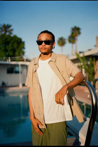 BRIXTON CHARTER PRINT S/S WOVEN SHIRT - Sand Pyramid