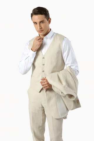 VARCE 2010 Pure Linen 5B Havana Vest - Sand