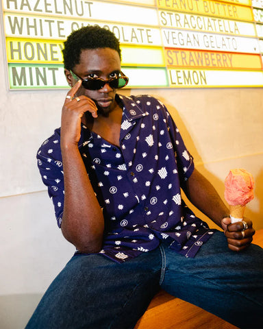 wndrr RIVIERA S/S PRINT SHIRT - Navy/White